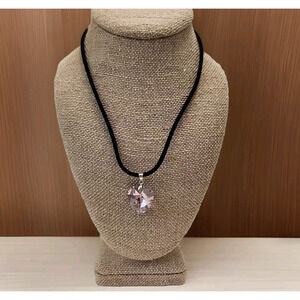 Pink Heart Geometric Rhinestone Pendant 17" Necklace Rope Chain 90's 00's Vibe